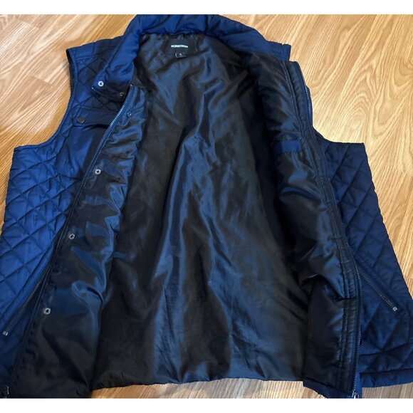 Nordstrom Vest Mens Quilted Navy XL Snap & Zipper Hidden Hood Pockets - Picture 2 of 8